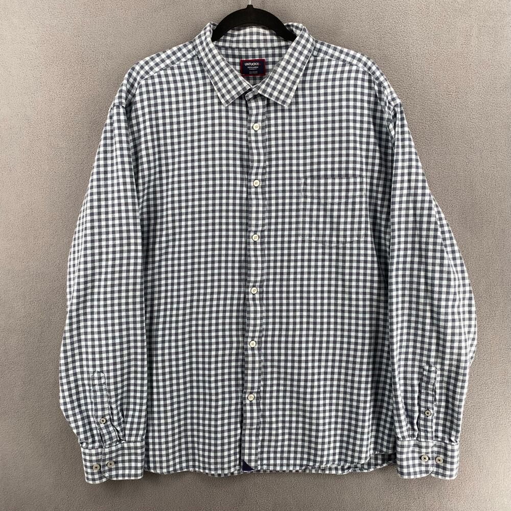 Untuckit Alden 41632 Button Down Checkered Plaid Shirt Mens XXXL Blue Cotton